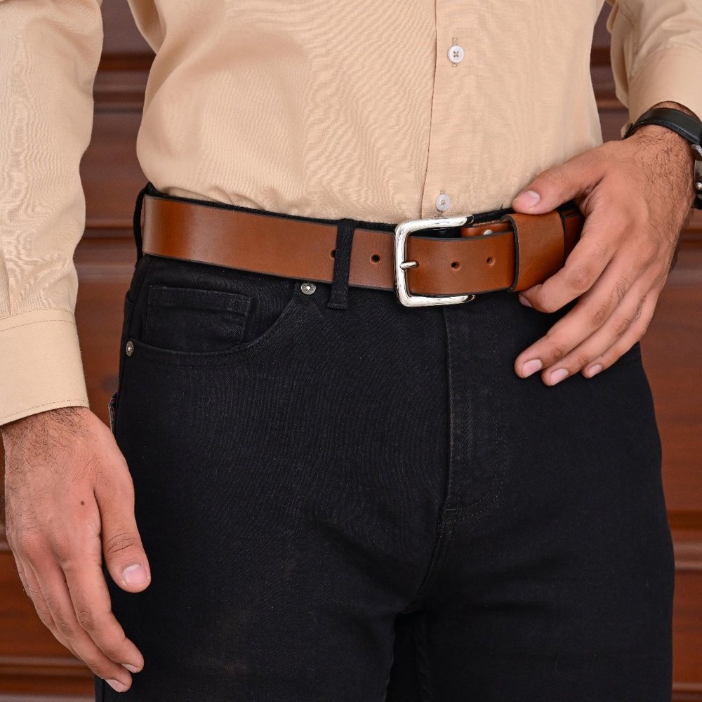 Hand Crafted 100% Genuine Mustard Brown Leather Mens Belt - Free Personalization - Picture 12 of 15